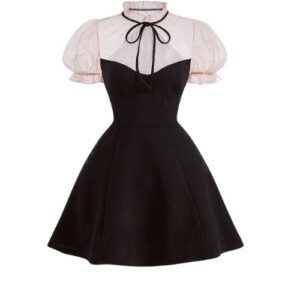 Elegant color-blocked bow tie short-sleeved dress